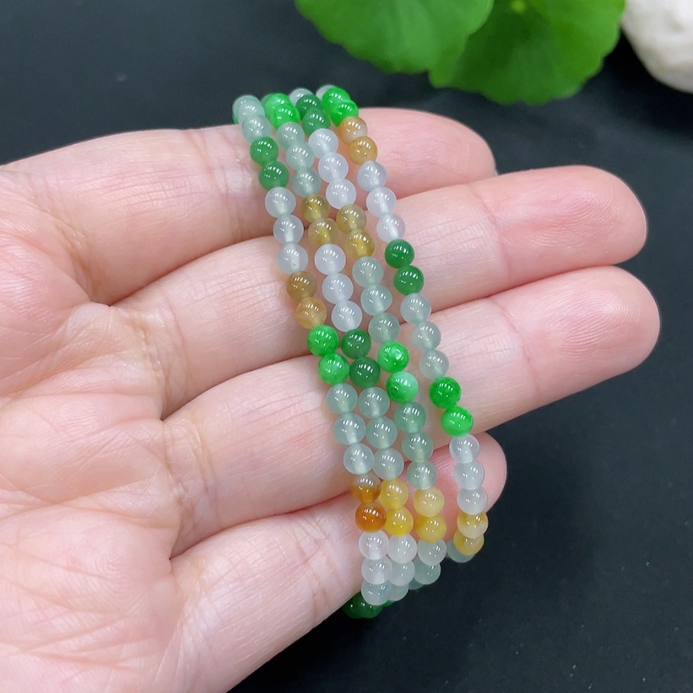 F27151878 Jadeite Bead Necklace Approx. 3.5mm Total Weight Approx. 13.2g Non-gold Setting Color Origin Undetermined