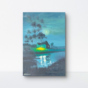 P41947871 梁鑫《温暖的光》布面油画 仅有内框 约20*30cm