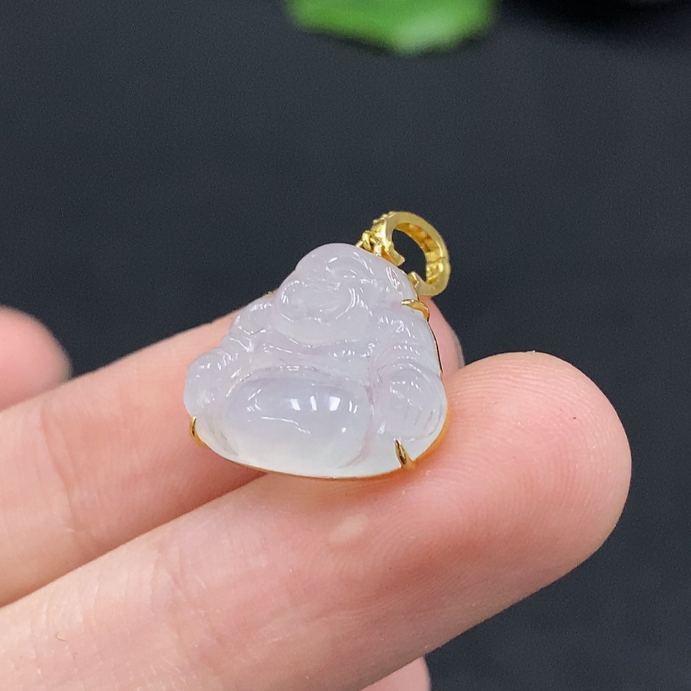 F33868255 Jadeite Buddha Pendant with 18K Gold Setting, Total Weight Approx. 1.8g