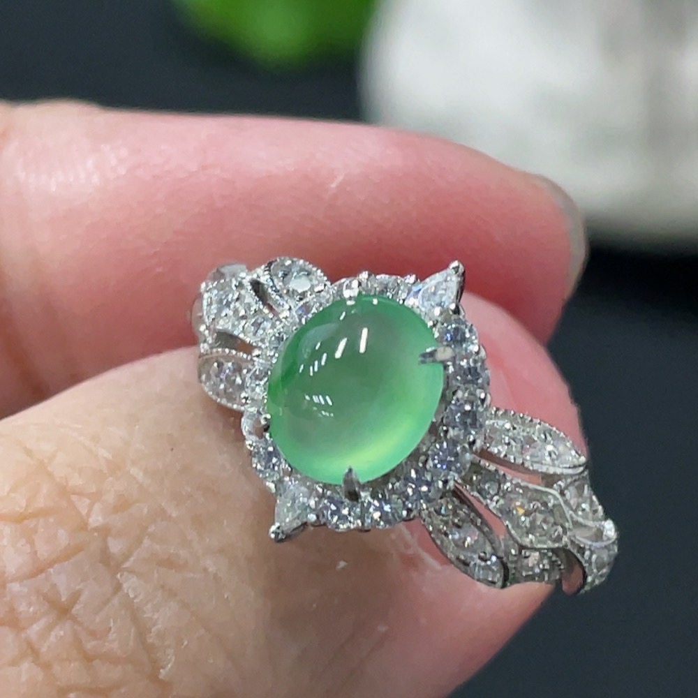 F30518964 Jadeite Cabochon Inlaid Ring Non-Gold Inlaid Adjustable Size Total Weight Approx. 2.73g
