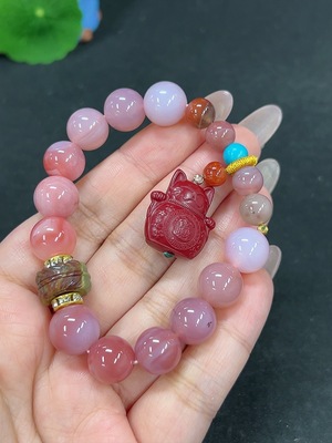 H41922546 盐源玛瑙手串 卡11mm左右 仅红色 配石考虑非天然 非金 货品总重约36.4g