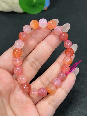 H41923237 盐源玛瑙手串 卡8.7mm左右 仅红色 货品总重约21.6g