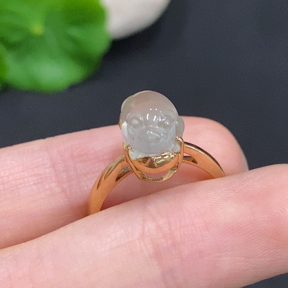 F33906484 Jadeite Three-legged Golden Toad Inlaid Ring 18k Gold Total Weight Approx. 2.8g Size 12