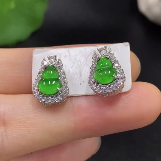 F29381413 JadeiteInlaid Earrings Non-Gold