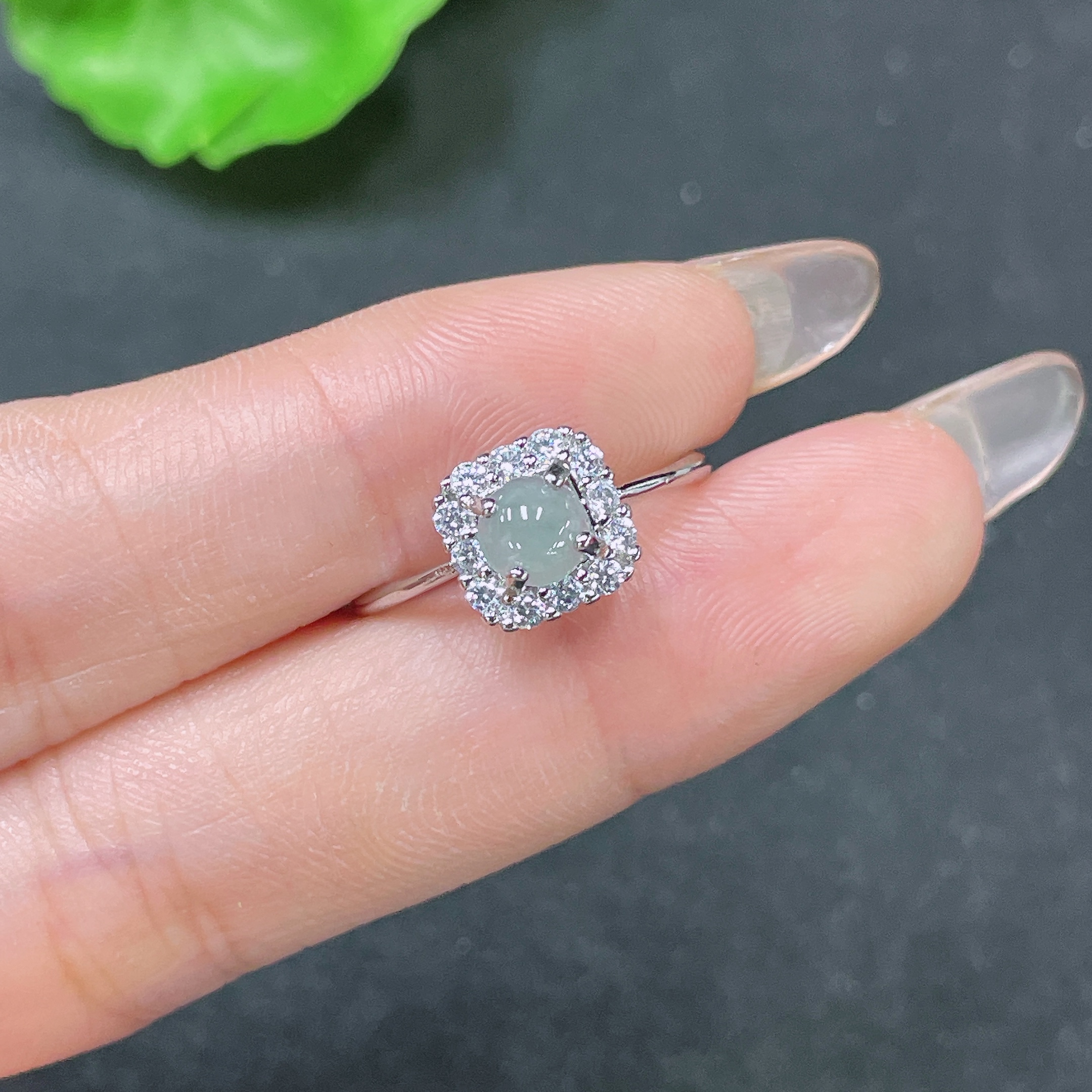 F34065026 Jadeite Inlaid Ring Non-Gold Adjustable Total Weight Approx. 1.4g