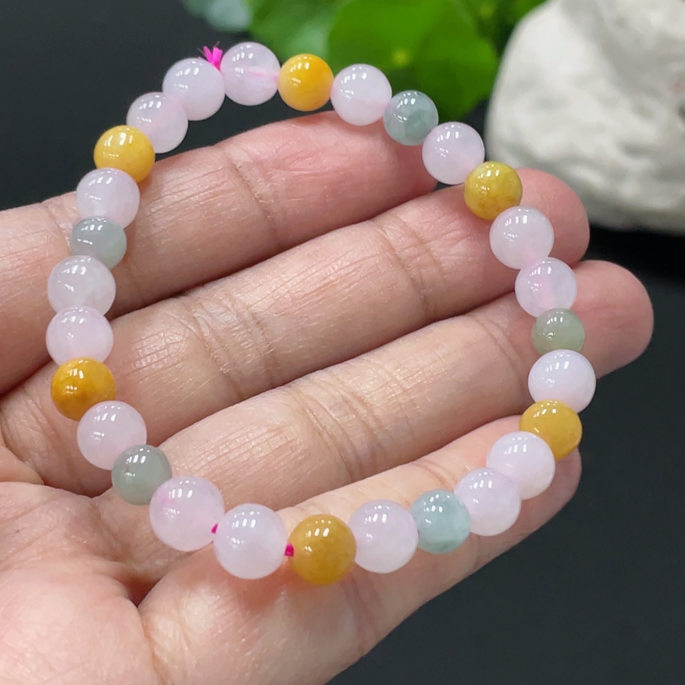 F34979087 Jadeite Bracelet Approx. 6.7mm Beads Total Weight Approx. 12.8g Yellow Beads Color Origin Undetermined