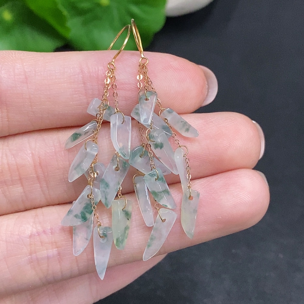 F34003066 Jadeite Inlaid Earrings Suspected Gold-Plated Total Weight Approximately 3.1g