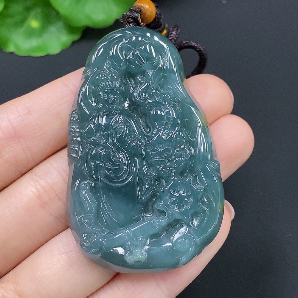 F28240911 Jadeite Manjushri Pendant (Total Weight with Cord Approx. 34.7g)