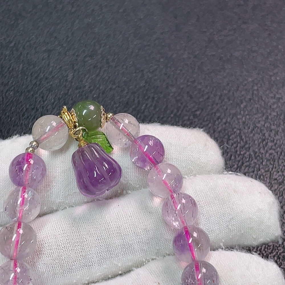 C34949485 Crystal Bracelet with Hetian Jade, Non-Natural Gemstones, Non-Gold, Total Weight Approx. 21.35g, Size Approx. 8.6mm