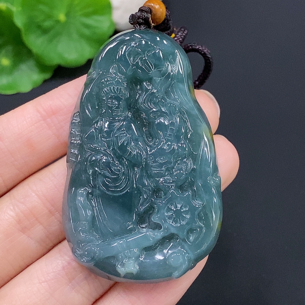 F28240911 Jadeite Manjushri Pendant (Total Weight with Cord Approx. 34.7g)