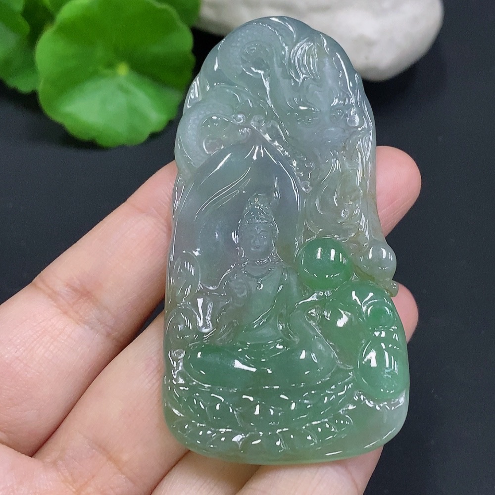 F26971853 Jadeite Dragon-Keeper Guanyin Pendant