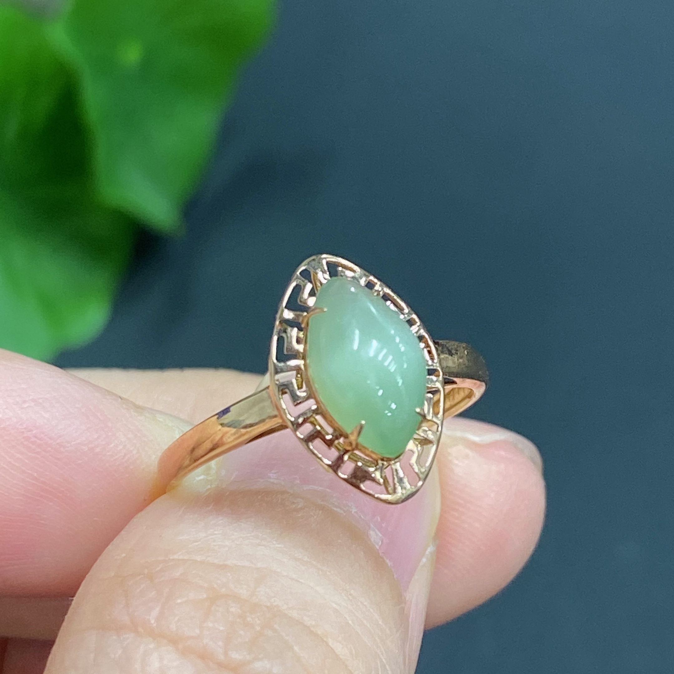 H20214754 Hetian Jade Inlaid Ring, 18k Gold, Size 14, Total Weight Approx. 0.8g