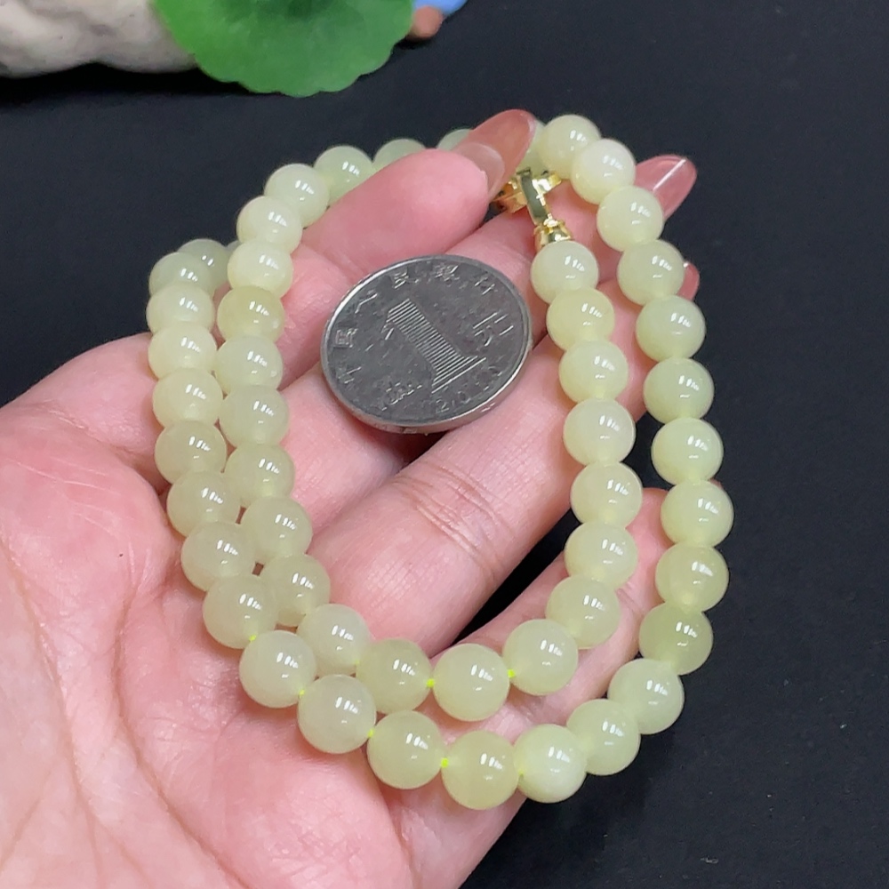 H35100344 Hetian Jade Bead Necklace, approx. 7.9 mm, total weight approx. 43.2g, non-gold
