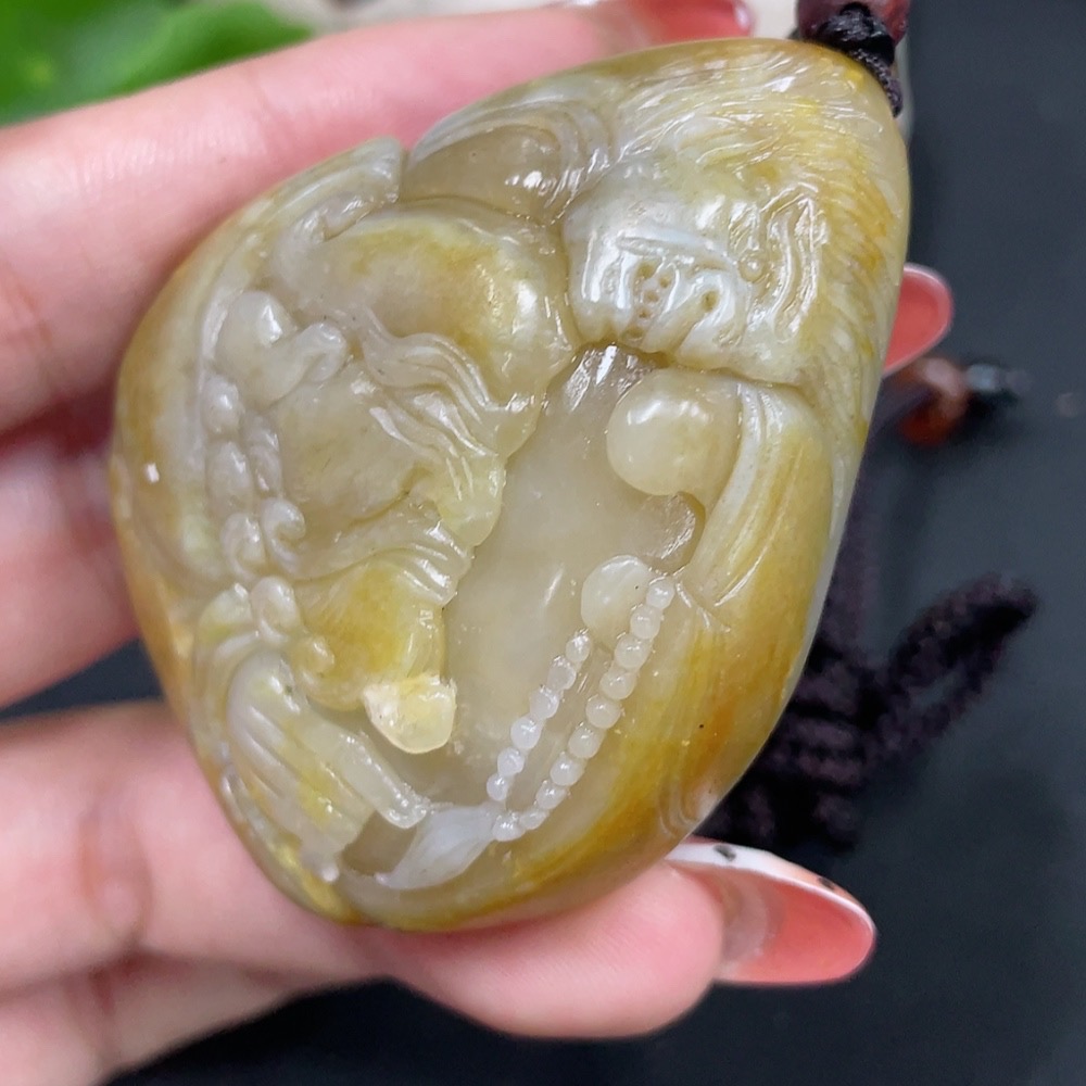 H34017625 Hetian Jade Pendant - Bodhidharma - Undetermined Skin Color Origin - Total Weight (Including Cord): 86.1g