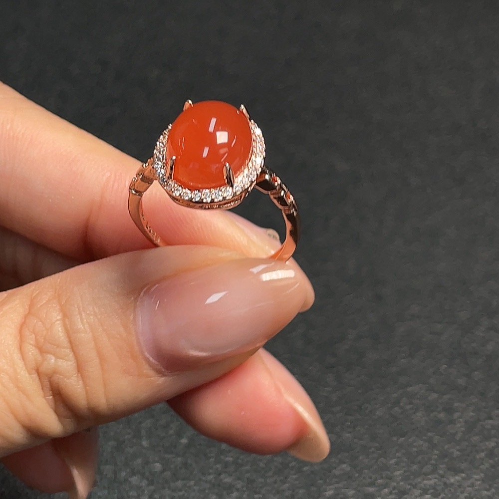 C32814865 South Red Agate Ring Non-Gold Adjustable Total Weight Approx.3.09g