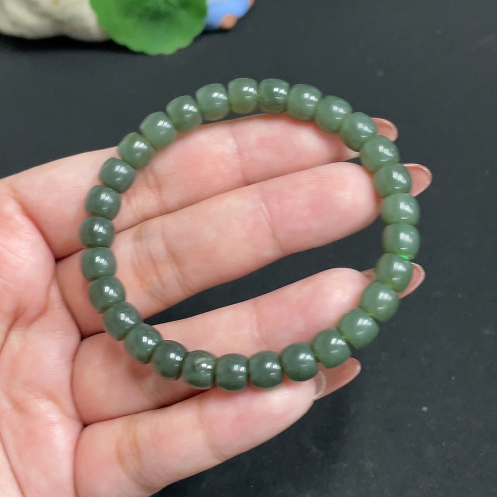 H35117960 Hetian Jade Bead Bracelet, approx. 7mm, total weight about 18.1g