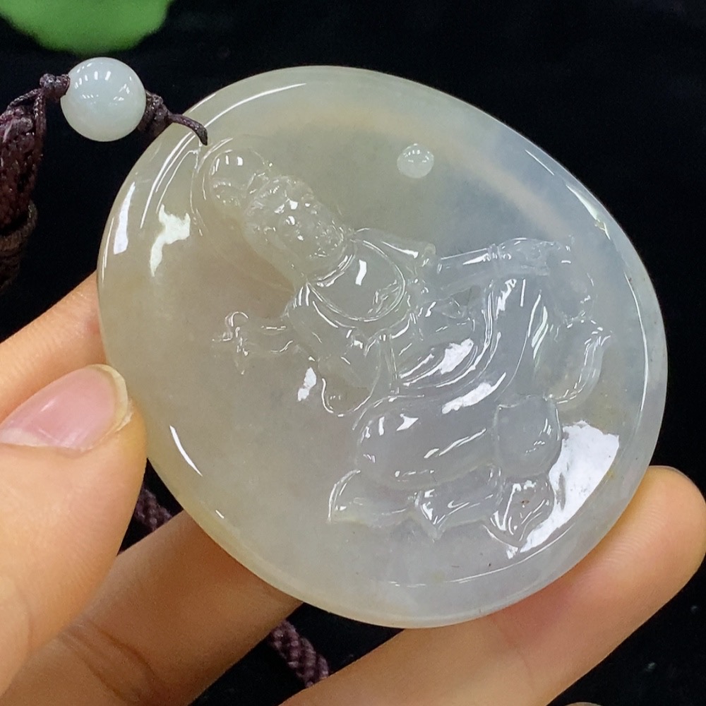F34024860 Jadeite Guanyin Pendant Total Weight Approx. 48.96g (Including Rope Weight)