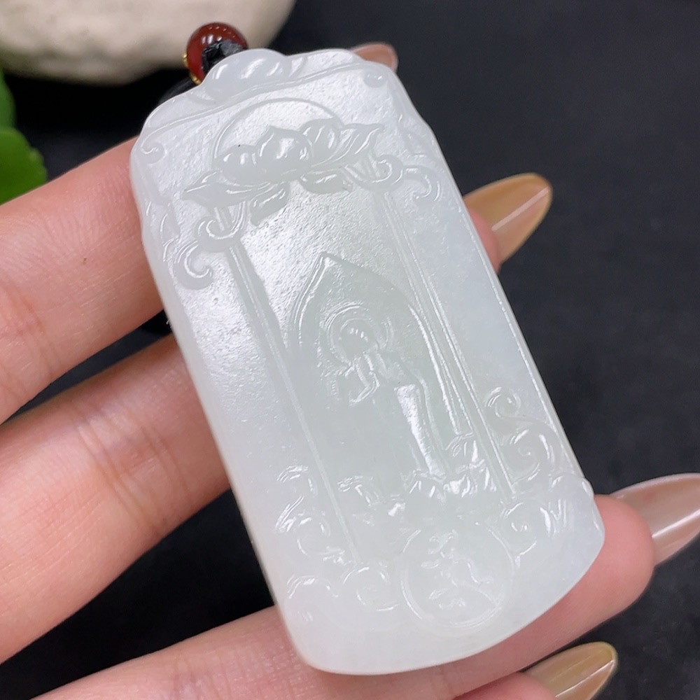 H31663761 Hetian Jade Pendant Guanyin with Other Mineral Components Total Weight Approx. (Including Rope) 68.5g