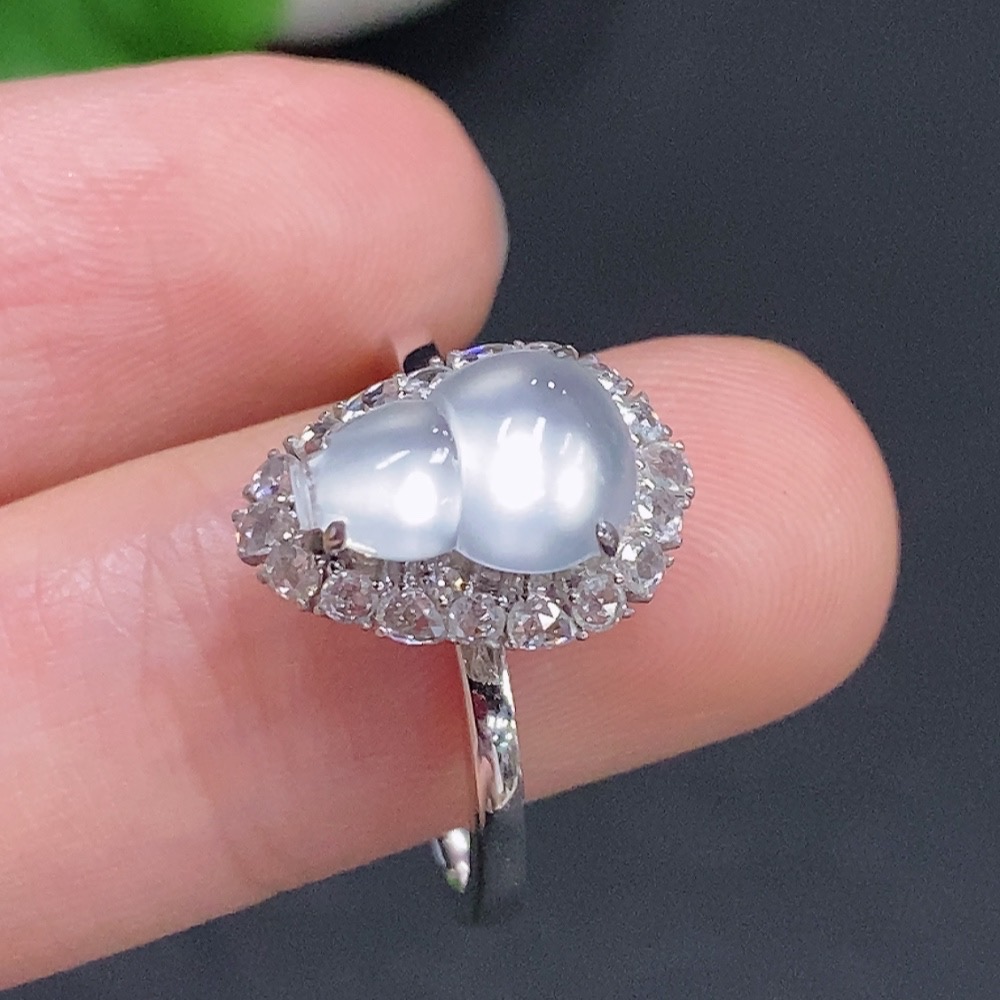 F31669196 Jadeite Gourd Inlaid Ring 18k Gold Total Weight Approx. 3.8g Size 16 With Diamond Accents