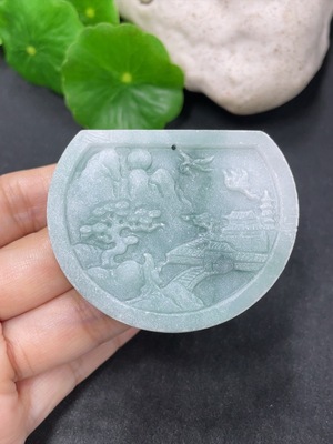 F41897498 翡翠毛货挂件山水牌 货品总约重35.42g