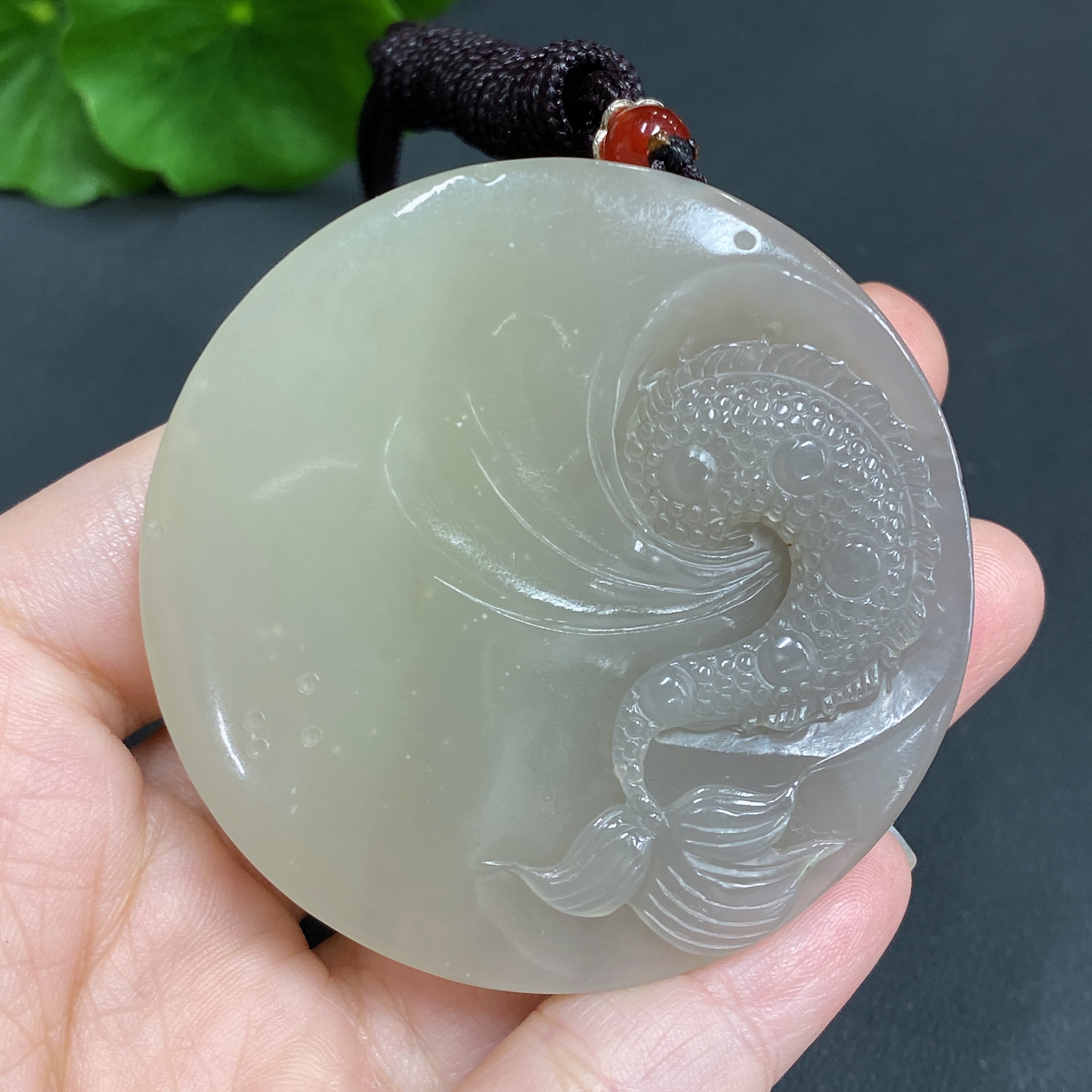 H16827761 Hetian Jade Pendant Dragon Plaque Gross Weight Approx. (with rope) 60.1g