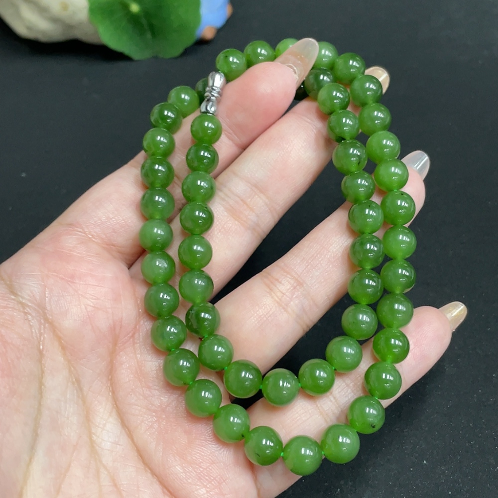 H32736683 Hetian Jade Bead Necklace, Approx. 7.9mm, Total Weight Approx. 44.8g