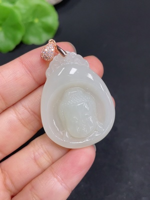 H35102795 Hetian Jade Pendant Buddha Amulet Non-Gold Inlaid Total Weight Approx. 14.7g