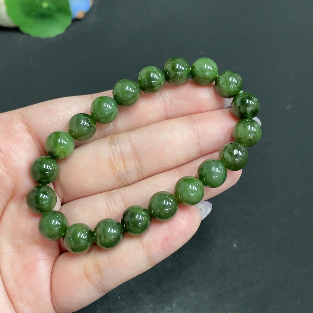 H33847691 Hetian Jade Bracelet, Approx. 9.4 mm Beads, Total Weight About 27.9g