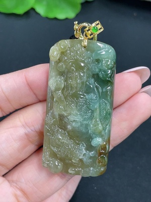 F42971233 翡翠挂件财神 含绳货品总重约32g i链非金 吊坠18k 非钻