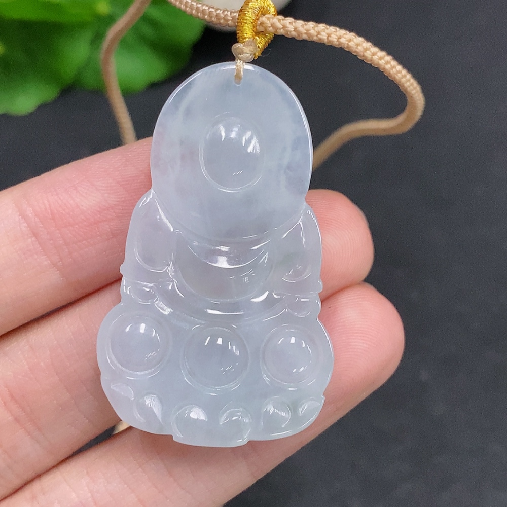 F35078161 Jadeite Guanyin Pendant, total weight including cord approximately 11.6g