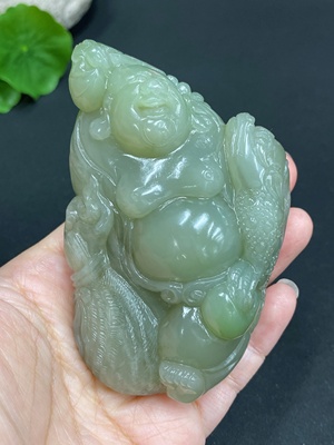 H21355876 Hetian Jade Handheld Piece Buddha Approx. 197.6g