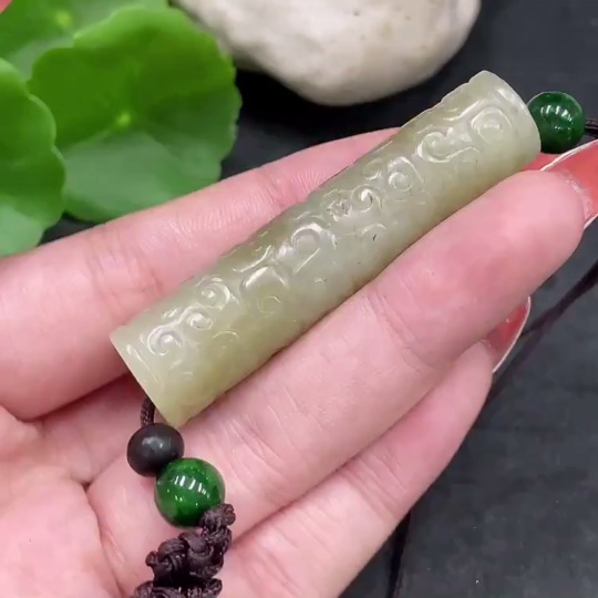 H34979326 Hetian Jade Pendant, Antique Style 55.2, Total Weight Approx. [Including String] 21.3g