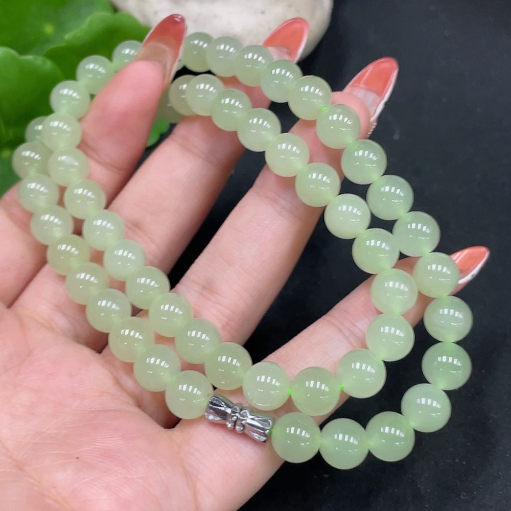 H35112120 Hetian Jade Bead Necklace Non-Gold Approximately 7.7mm Total Weight About 44.1g