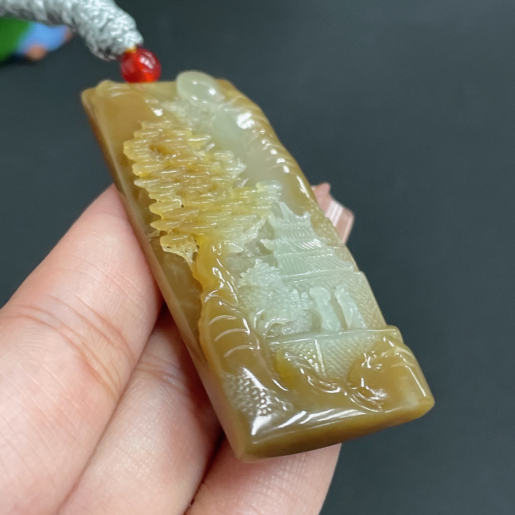 H22442127 Hetian Jade Pendant Landscape Plaque with Cord Total Weight 35.61g