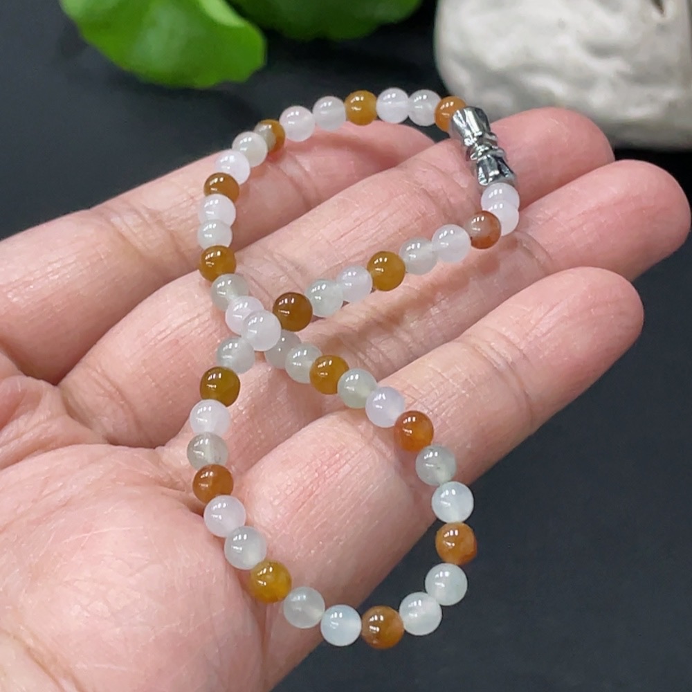 F32721198 JadeiteBeaded Bracelet Approx. 4mm Non-Gold Clasp Total Weight 6.12g Color Origin Undetermined