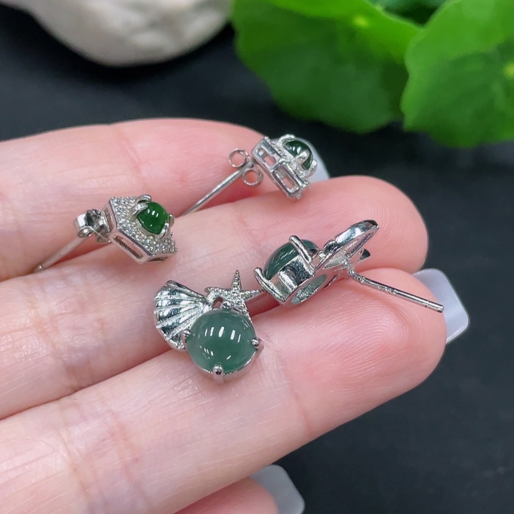 F27095438 Jadeite Inlaid Earrings Sell as a Lot (Non-Gold Inlaid)