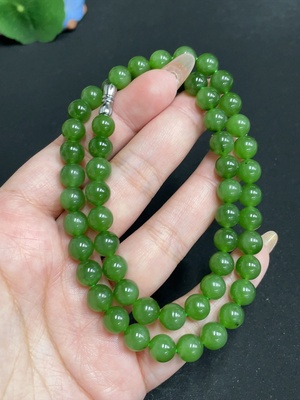 H32736683 Hetian Jade Bead Necklace, Approx. 7.9mm, Total Weight Approx. 44.8g