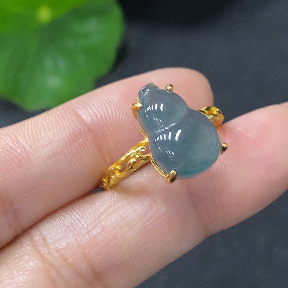 F35115885 Jadeite gourd inlaid ring Non-gold inlaid Adjustable size Total weight about 2.43g