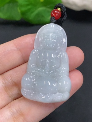 F34961919 Jadeite Guanyin Pendant Total weight including rope approx. 13.6g (accompanying beads non-A)