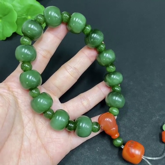 H33859085 Hetian Jade Bracelet 15/7.2mm Approx. Total Weight About 90.3g with Southern Red Agate
