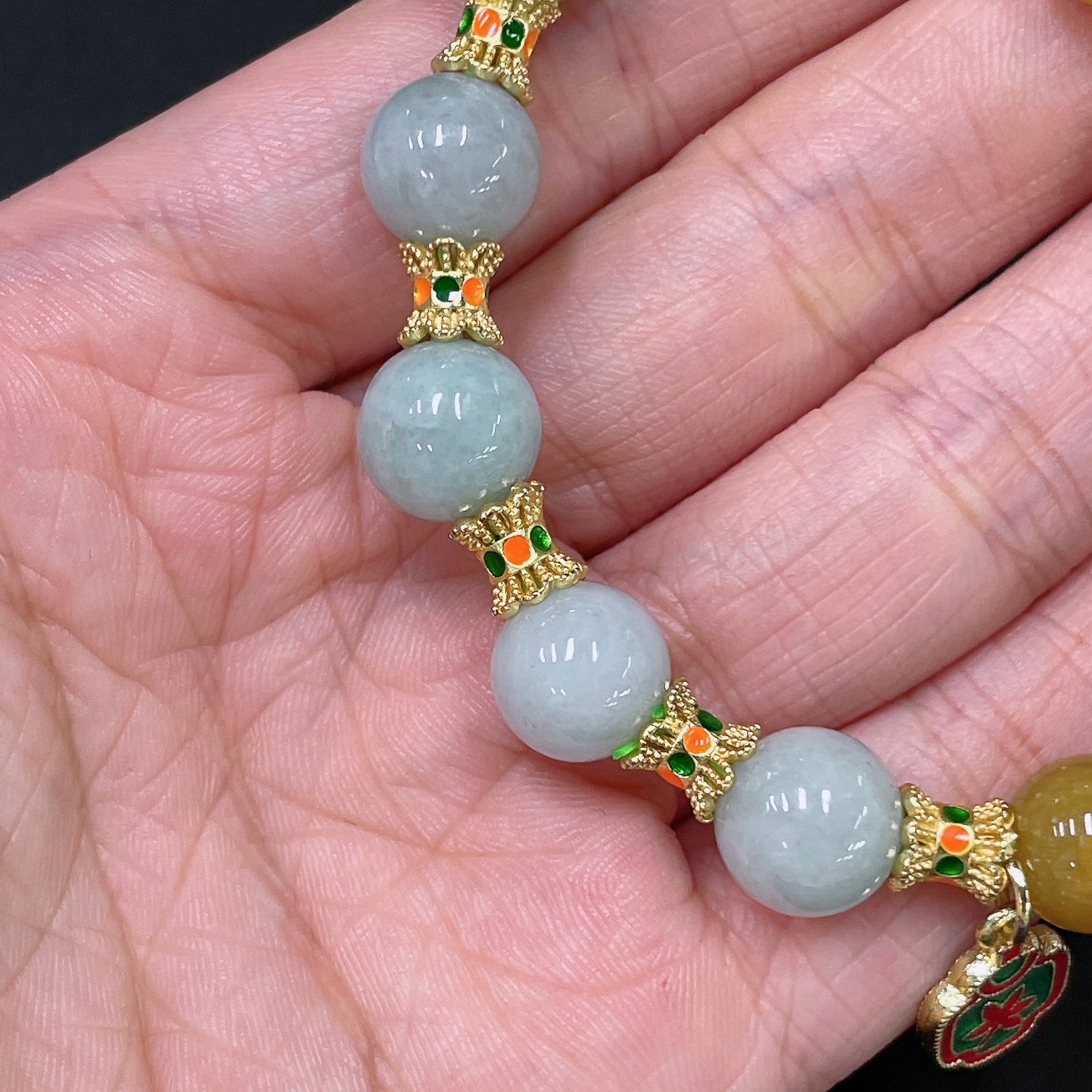F34065317 Jadeite Bracelet Yellow Beads Non-A Total Weight Approx. 25.8g Size 10.8mm
