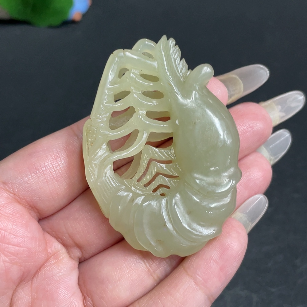 H28243696 Hetian Jade Pendant Shrimp Total Weight About 38.8g