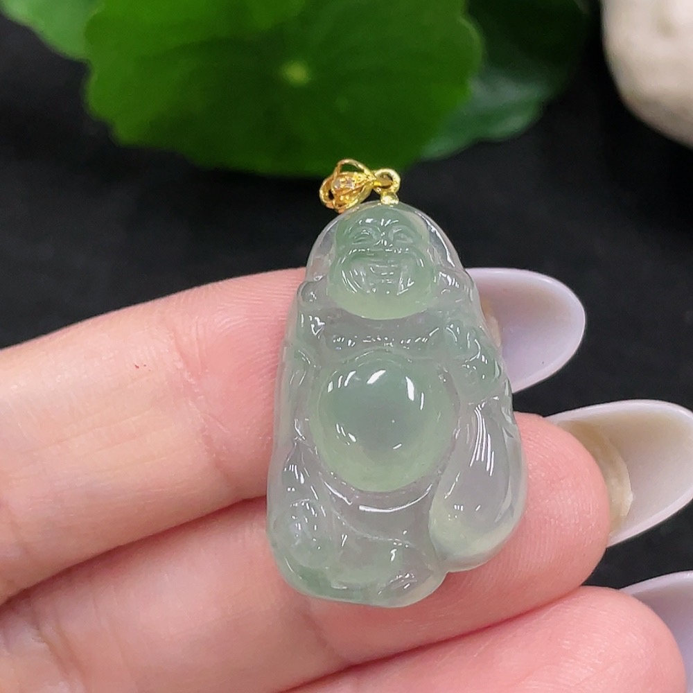 F33916524 Jadeite Maitreya Pendant with 18K Gold, Total Weight Approx. 5.2g