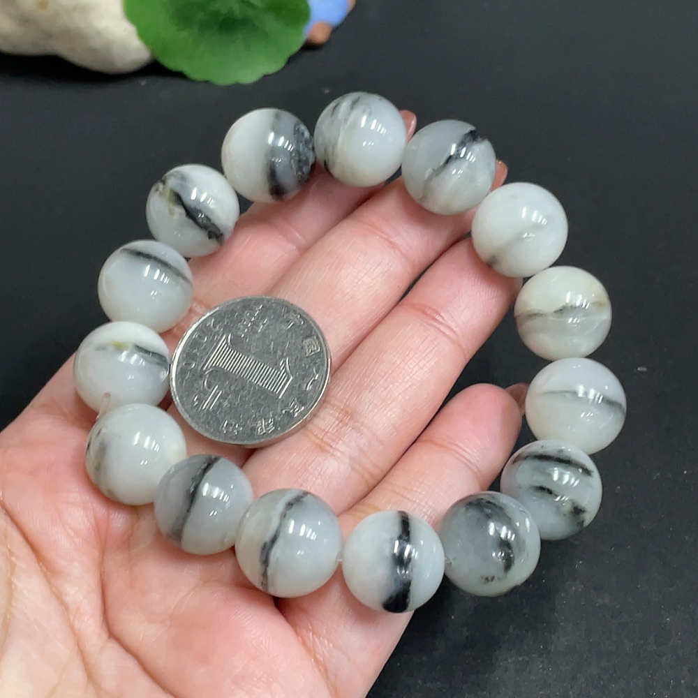 H34010427 Hetian Jade Bracelet, Approx. 14.1 mm, Total Weight Approx. 76.7g, Contains Other Mineral Components