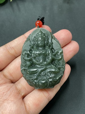 H10001235 Hetian Jade Guanyin Pendant Total Weight 39g (including rope weight)