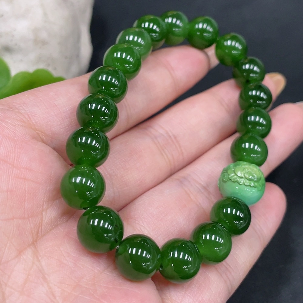 H31663843 Hetian Jade Bracelet, Approx. 9.2mm, Total Weight About 28g, Beads Not Hetian Jade