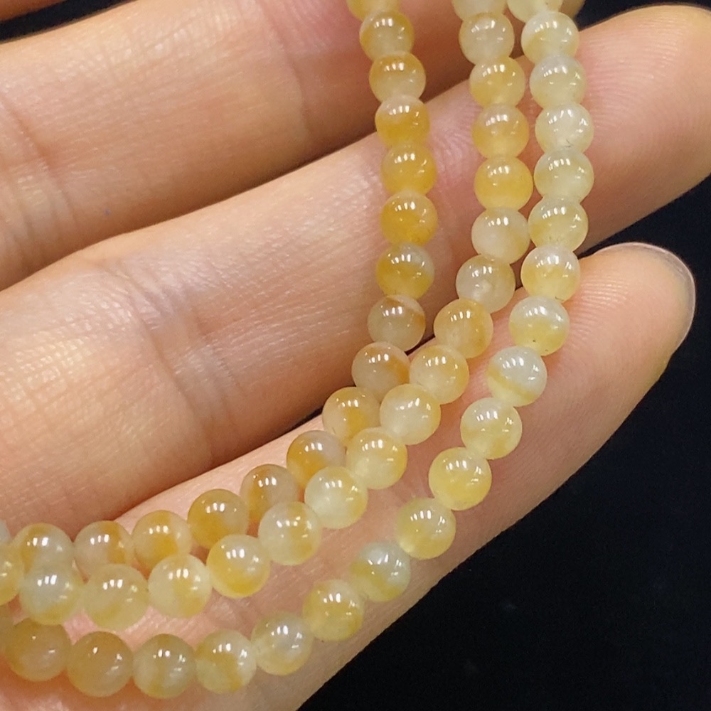 F34024090 Jadeite bead necklace, approximately 3.5mm, total weight about 14.77g, yellow part color origin undetermined