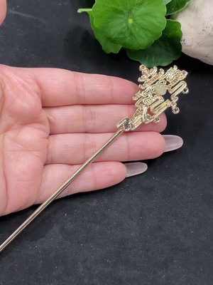 F35128262 Jadeite Inlaid Hairpin Total Weight Approx. 9.5g (Non-Gold Inlaid)