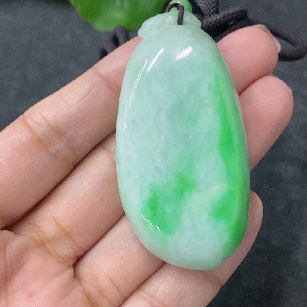 F34029985 Jadeite Pendant Fu Gua, Total Weight Approx. 43.69g Including Rope, With Non-A Beads