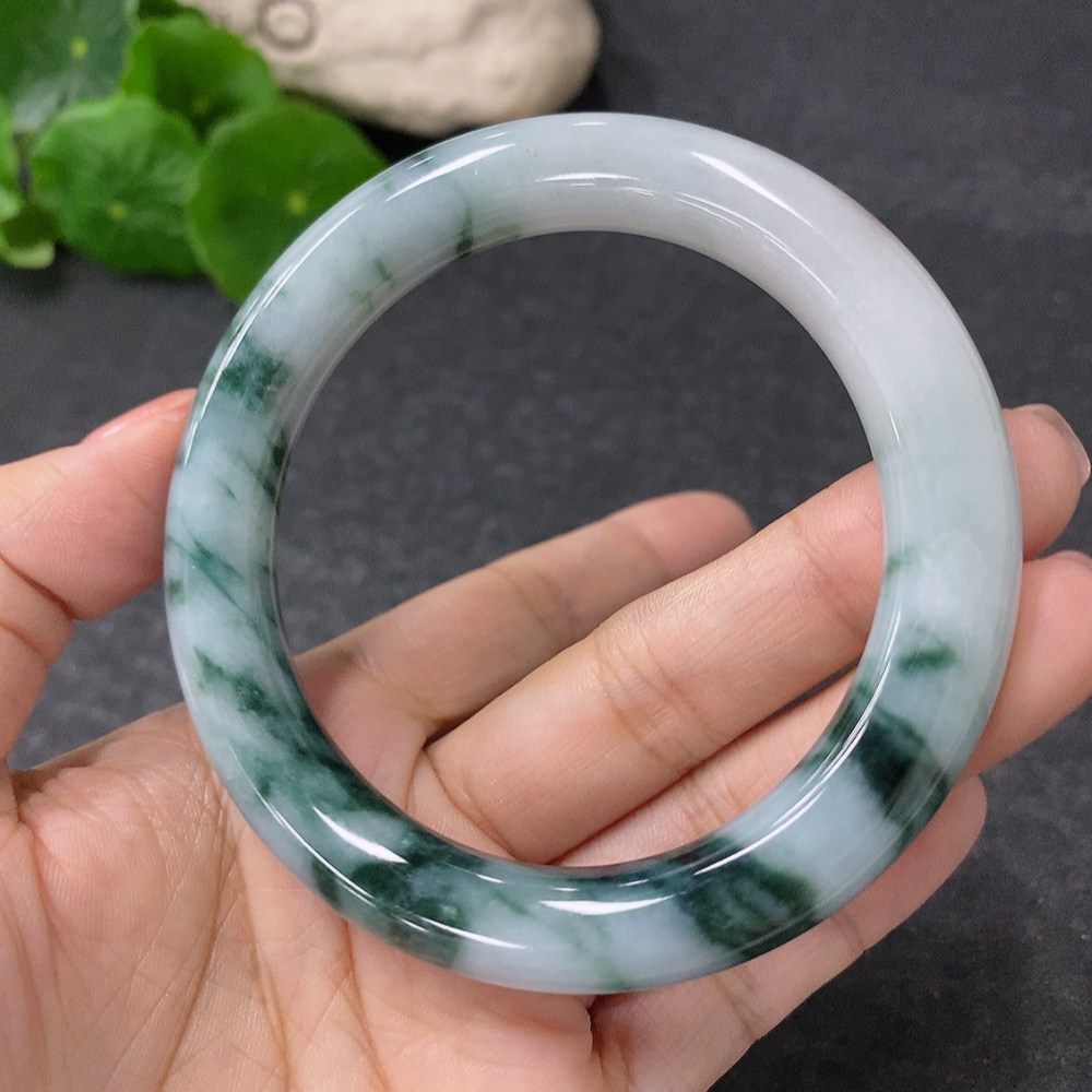 F34976910 Jadeite Round Bangle Bracelet Size 54mm Total Weight Approximately 53.311g Containing Other Mineral Components